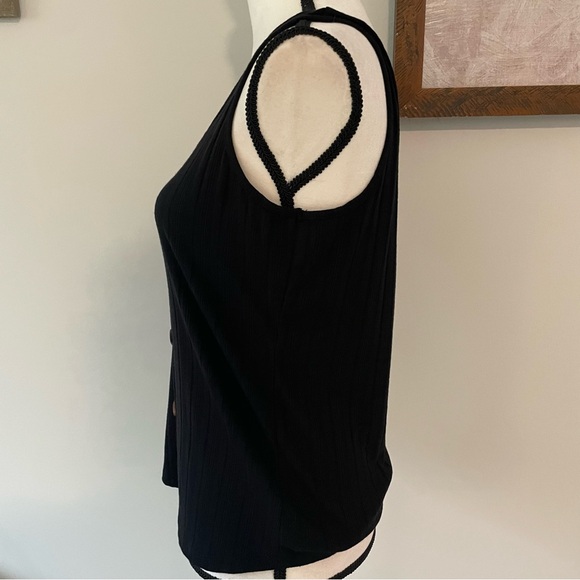 Black Button-Down Women's Top - Picture 3 of 6